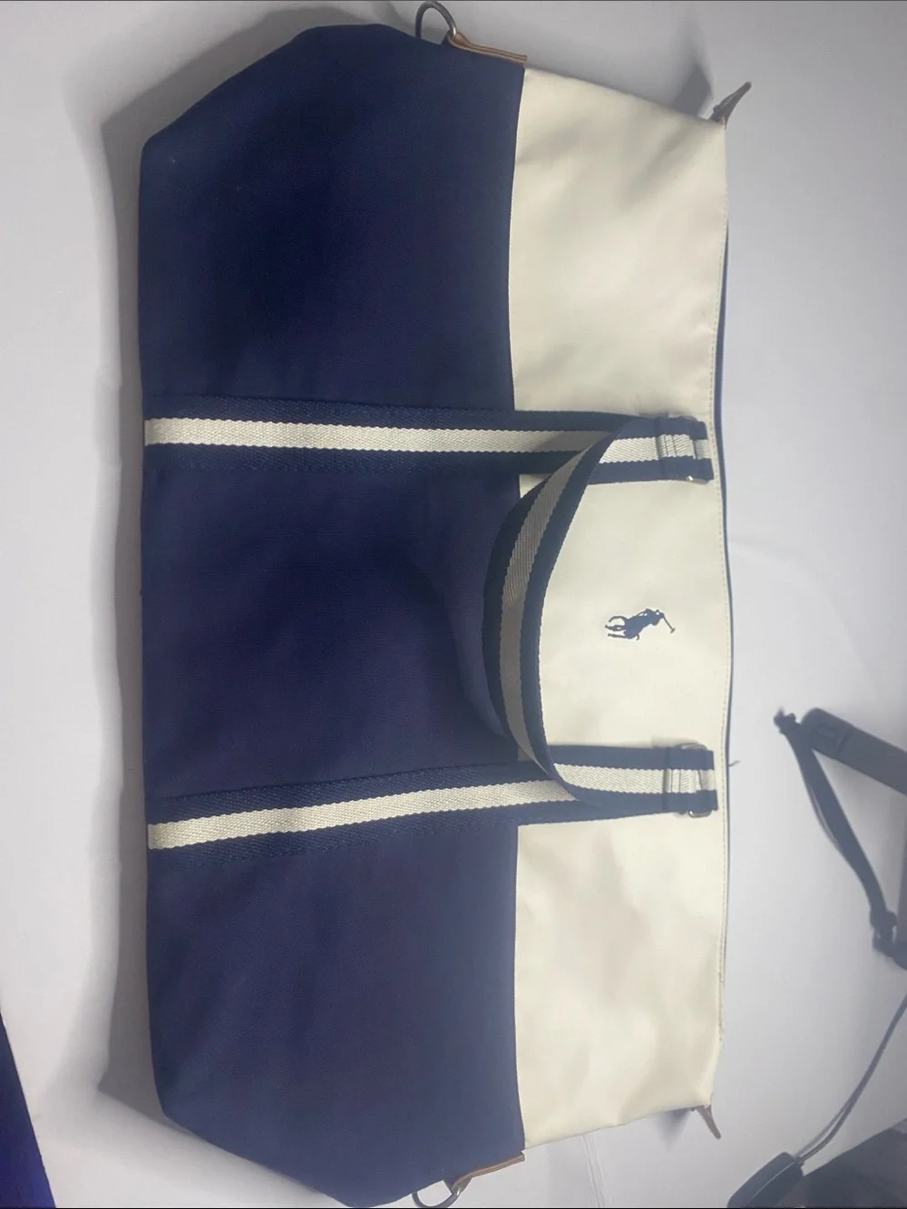 Polo by Ralph Lauren Navy and White Canvas Duffel